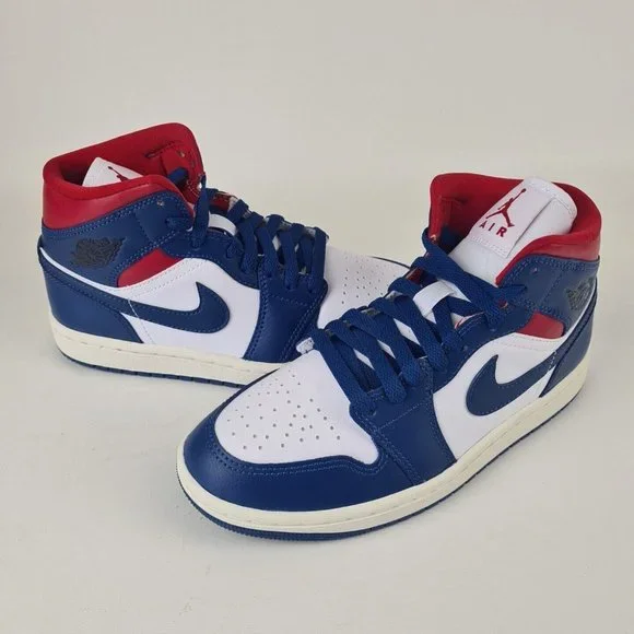 Nike Air Jordan 1 Mid Blue Red Women's Basketball Sneakers - Picture 7 of 12